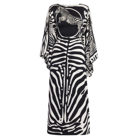 Dolce & Gabbana Womens Zebra Print Maxi Dress Black White Size 38 / US 2 - Italy - Picture 4 of 6